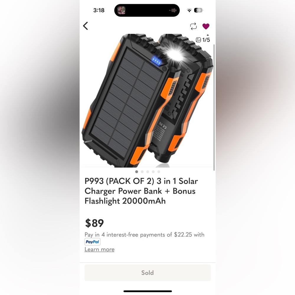 P993 (PACK OF 2) 3 in 1 Solar Charger Power Bank + Bonus Flashlight 20000mAh - Picture 1 of 3